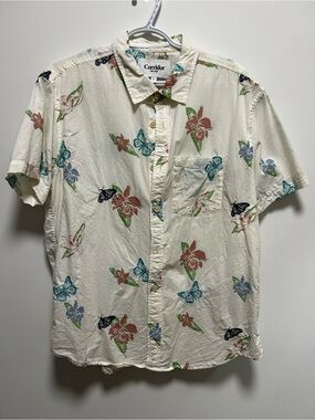 Corridor: Cream Short-Sleeve Floral & Butterfly Button-Down Shirt